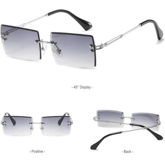 Y2K Rimless Rectangle Sunglasses Retro 2000s Frameless Glasses UV400 Unisex - Picture 5 of 7